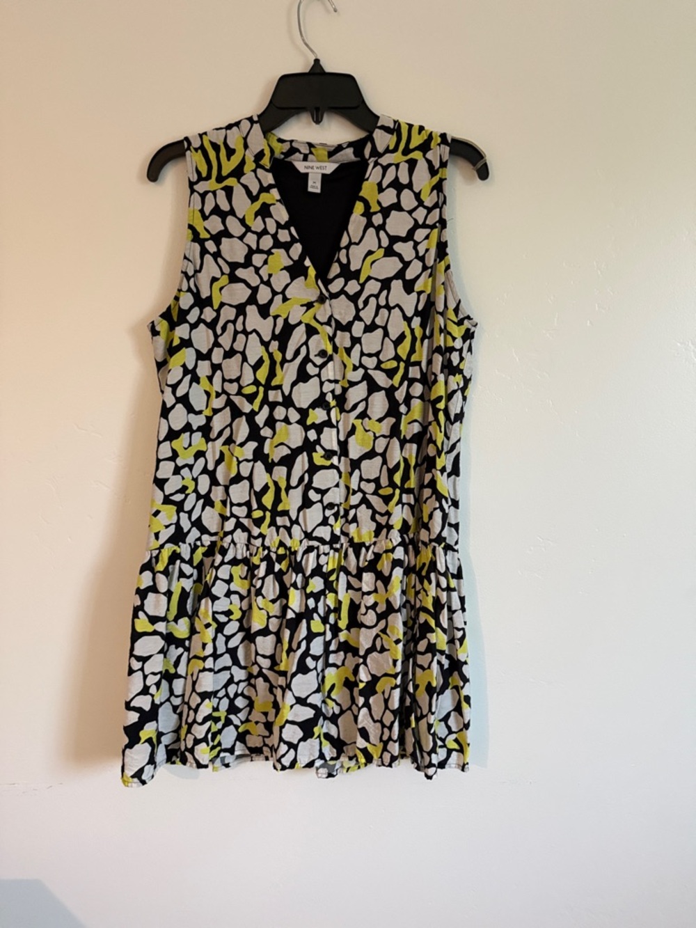 Nine West Black, White & Lime Print Sleeveless Mini Dress